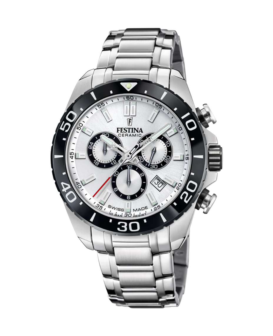 Festina Swiss Made F20042/1 reloj hombre acero cronógrafo esfera blanca