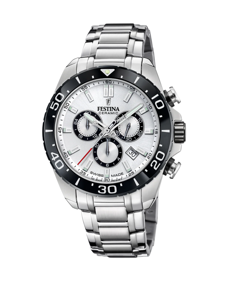 Festina Swiss Made F20042/1 reloj hombre acero cronógrafo esfera blanca