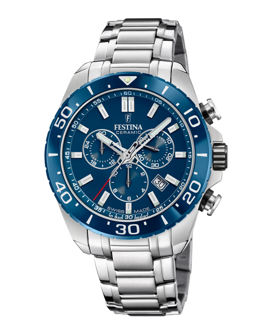 Festina Swiss Made cronógrafo F20042/2 reloj hombre acero esfera azul