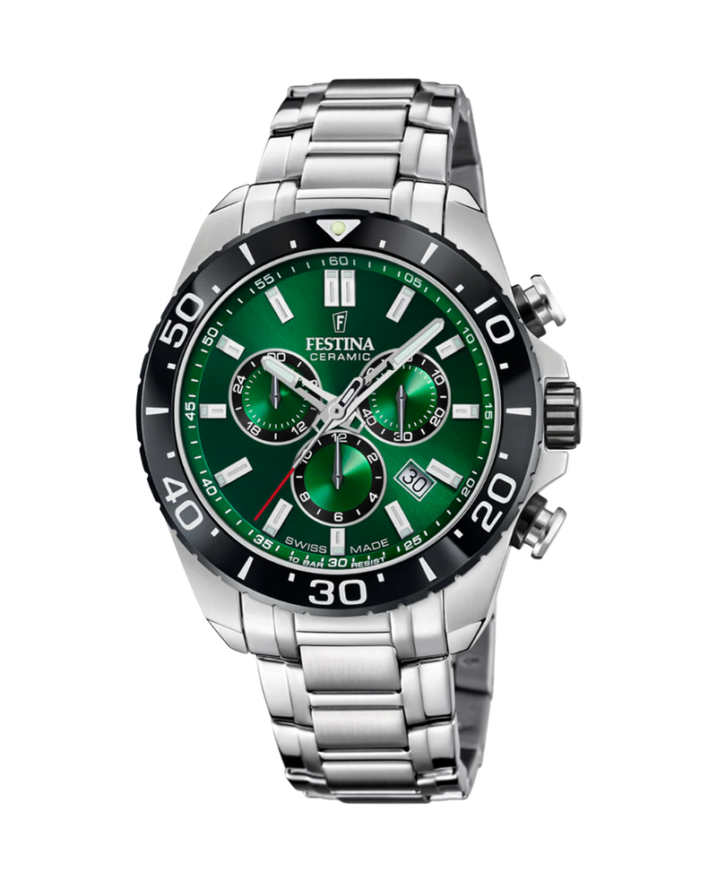 Festina Swiss Made cronógrafo F20042/3 reloj hombre acero esfera verde
