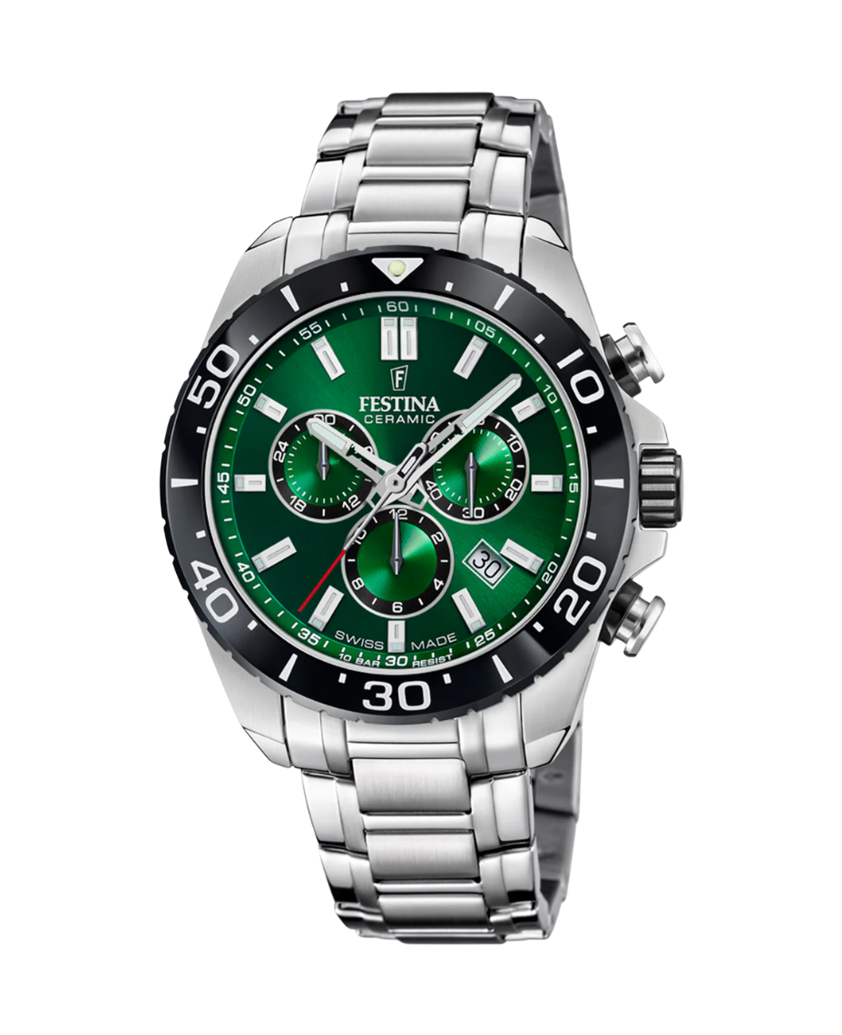Festina Swiss Made cronógrafo F20042/3 reloj hombre acero esfera verde