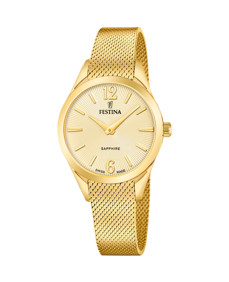 Festina Swiss Made F20077/3 reloj mujer acero dorado esfera beige