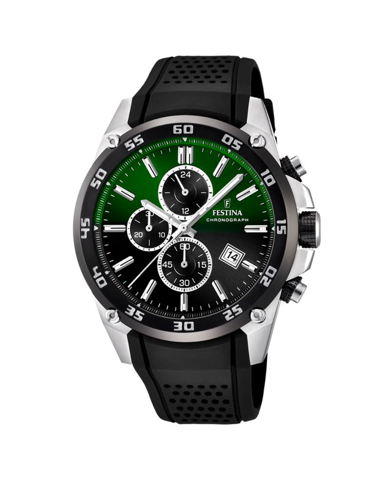 Festina F20330/B cronógrafo reloj hombre acero esfera verde correa caucho negro