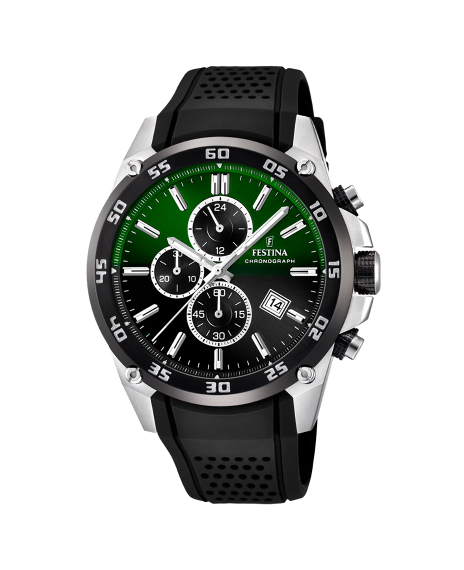 Festina F20330/B cronógrafo reloj hombre acero esfera verde correa caucho negro
