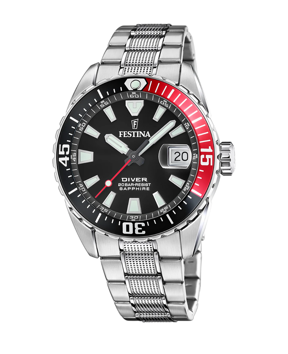 Festina F20669/6 reloj hombre acero inoxidable esfera negra pulsera armys plateada