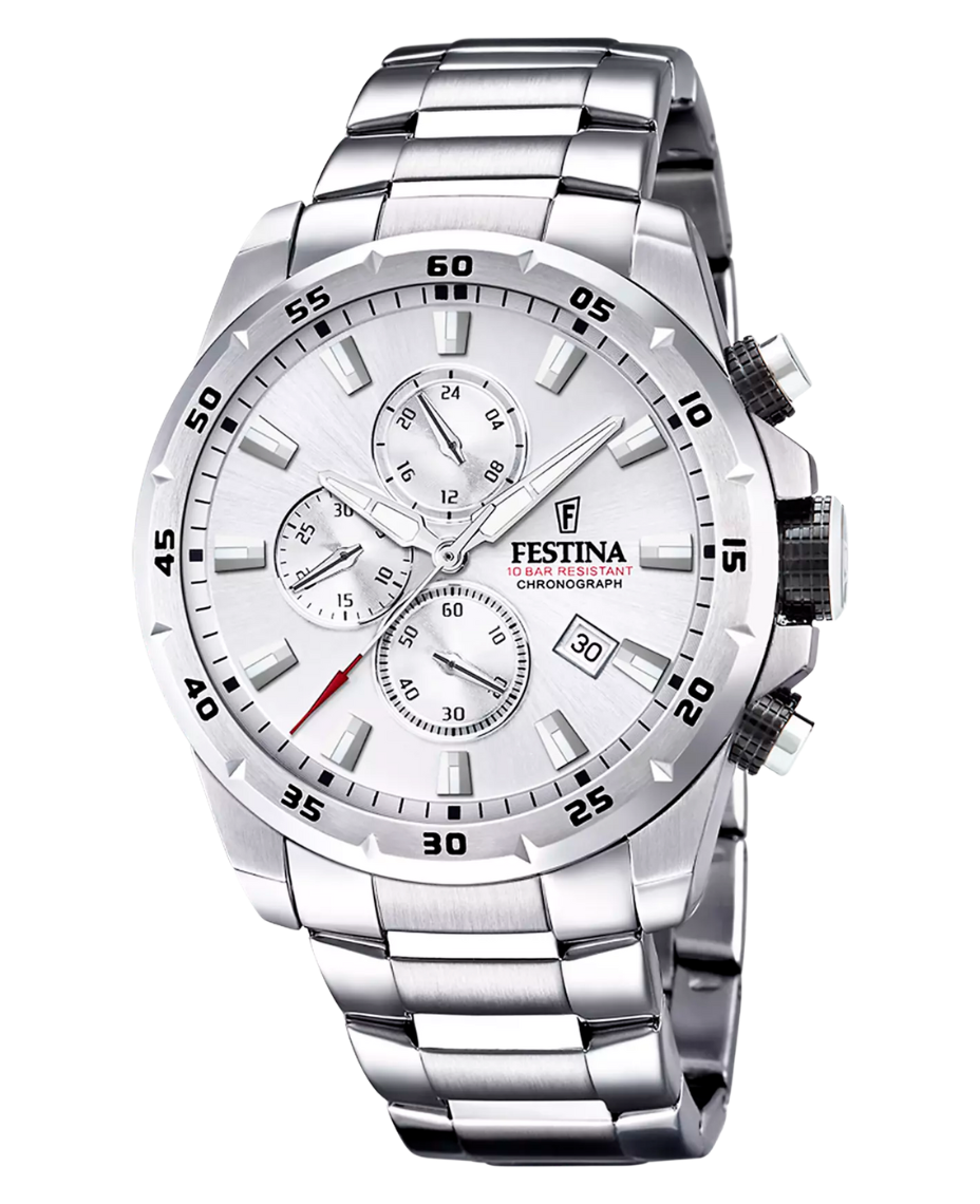 Festina F20463/1 reloj hombre cronógrafo acero plateado 45mm esfera plateada