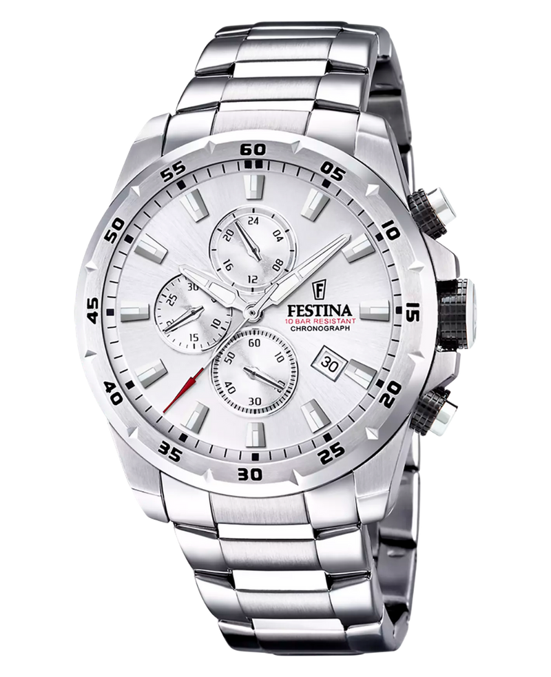 Festina F20463/1 reloj hombre cronógrafo acero plateado 45mm esfera plateada