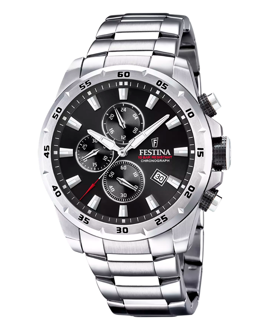 Festina F20463/4 reloj hombre cronógrafo acero inoxidable negro plateado deportivo 45mm