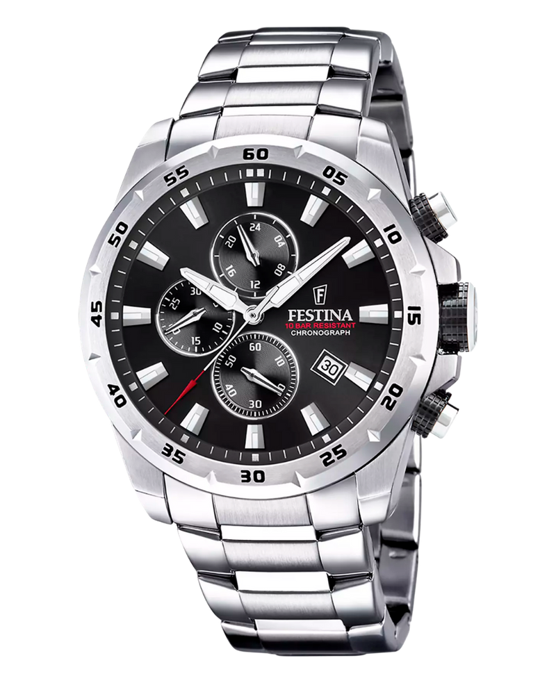 Festina F20463/4 reloj hombre cronógrafo acero inoxidable negro plateado deportivo 45mm