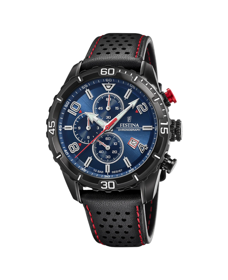 Festina F20519/2 reloj hombre cronógrafo acero azul correa piel negra