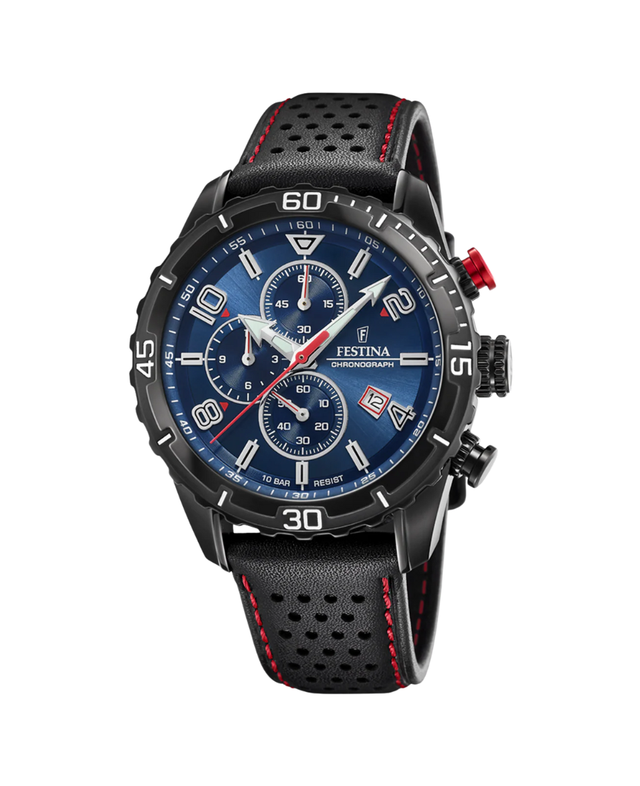 Festina F20519/2 reloj hombre cronógrafo acero azul correa piel negra