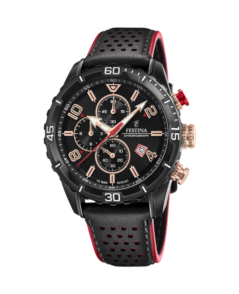 Festina cronógrafo F20519/4 reloj hombre acero negro 45mm correa piel
