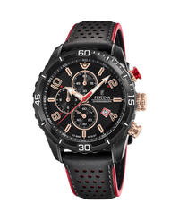 Festina cronógrafo F20519/4 reloj hombre acero negro 45mm correa piel