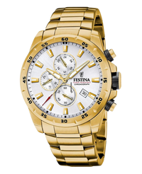 Festina F20541/1 reloj hombre cronógrafo acero inoxidable esfera plateada pulsera dorada