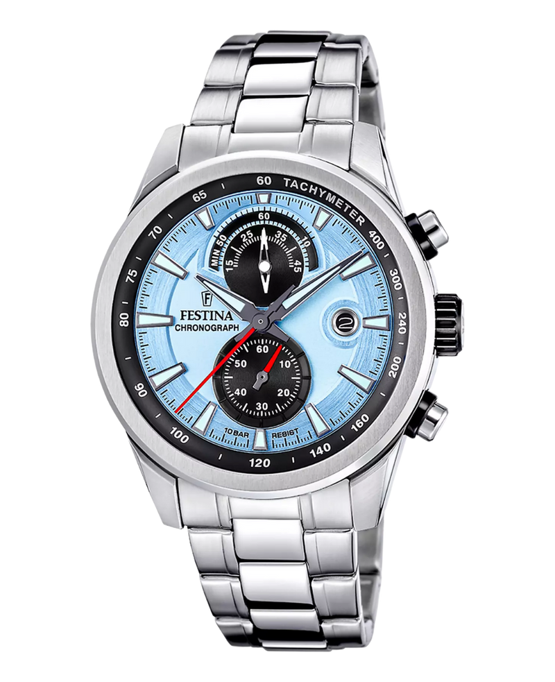 Festina cronógrafo F20694/2 reloj hombre acero esfera azul pulsera plateado