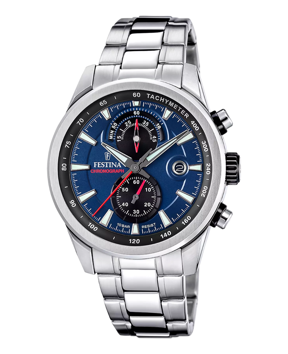 Festina F20694/5 reloj hombre cronógrafo acero esfera azul 44mm