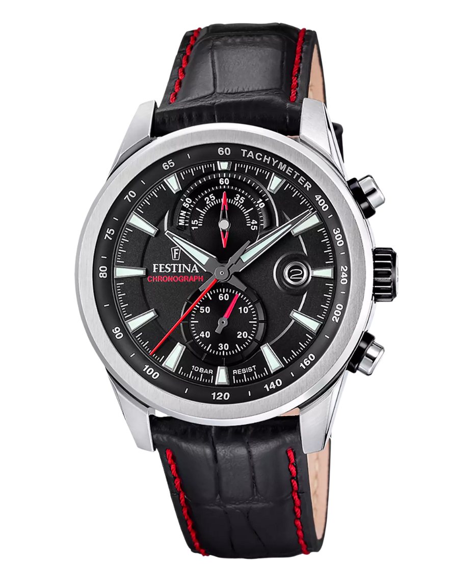 Festina F20695/6 reloj hombre cronógrafo acero esfera negra correa piel