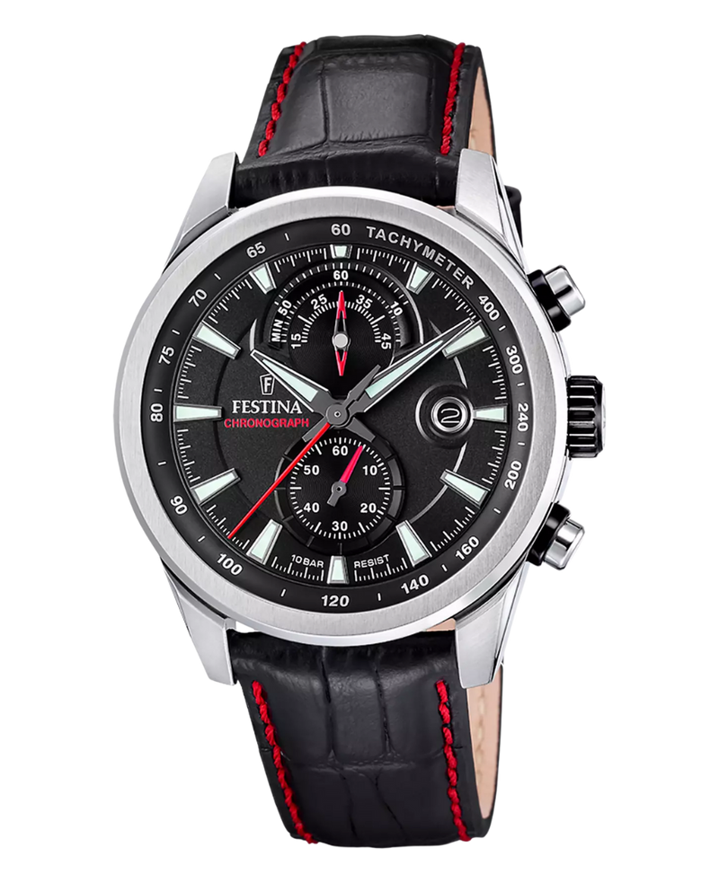 Festina F20695/6 reloj hombre cronógrafo acero esfera negra correa piel