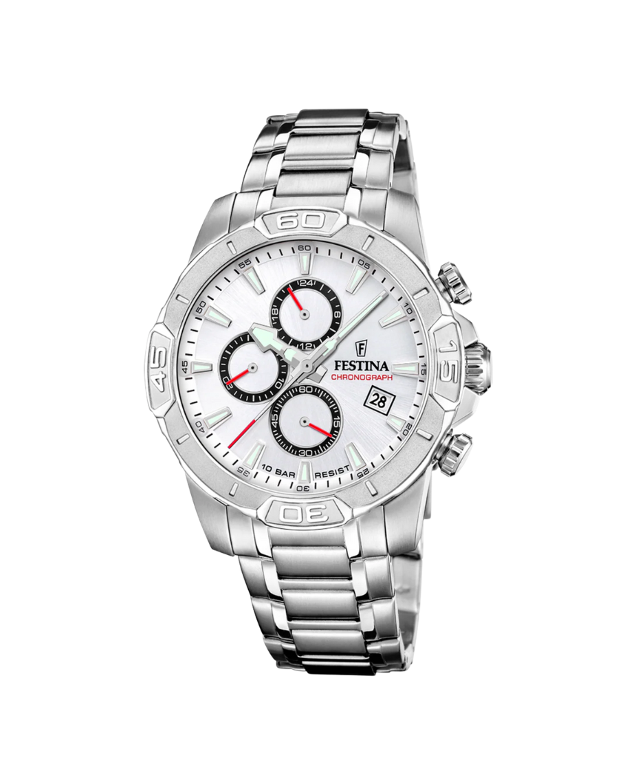 Festina Cronógrafo F20704/1 reloj hombre acero inoxidable esfera blanca 45mm