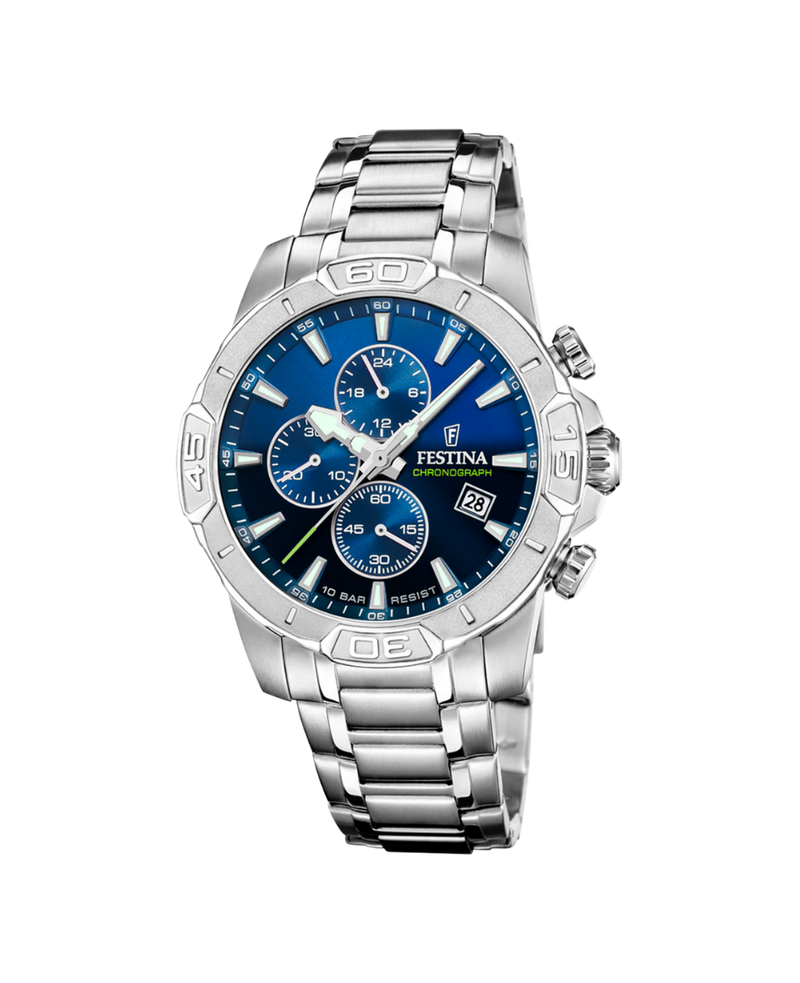 Festina F20704/4 reloj hombre acero cronógrafo esfera azul pulsera armys plateada