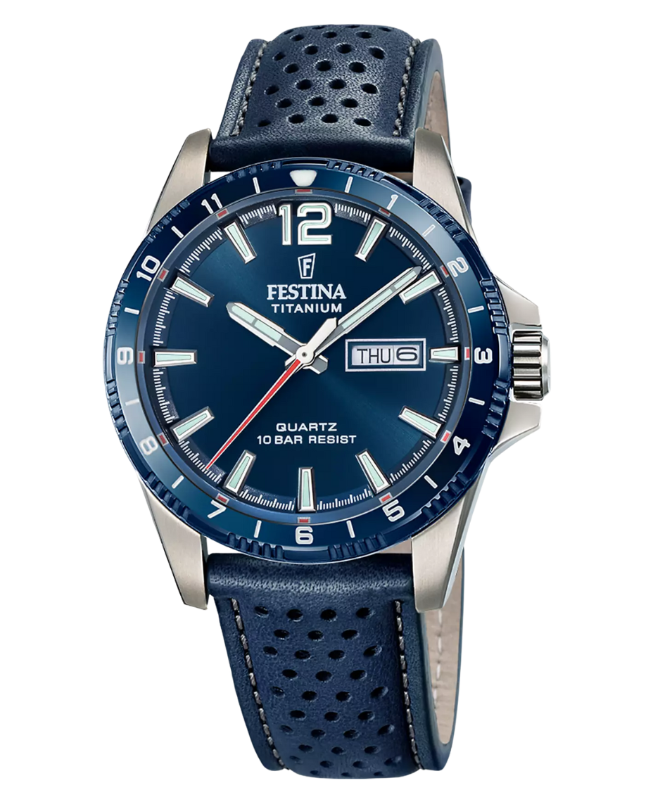 Festina F20699/2 reloj hombre titanio esfera azul correa piel