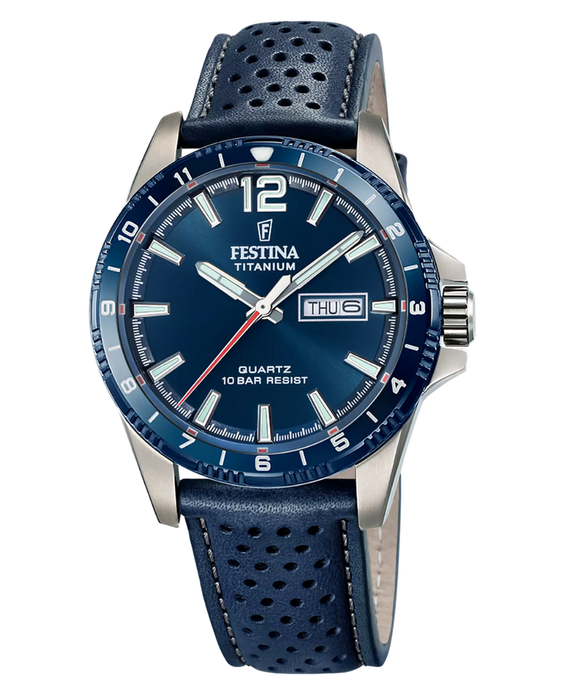 Festina F20699/2 reloj hombre titanio esfera azul correa piel