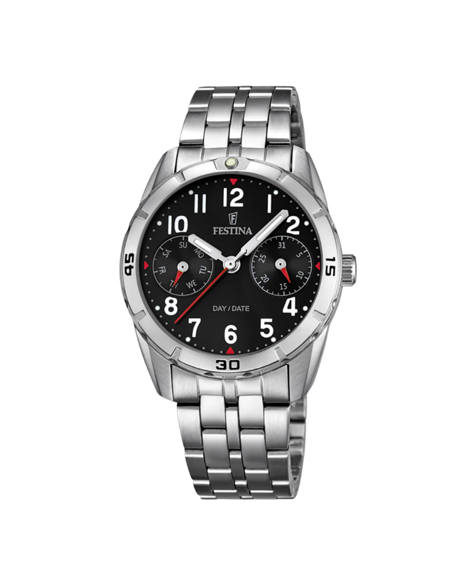 Festina Junior F16908/3 reloj niño acero plateado esfera negra multifunción
