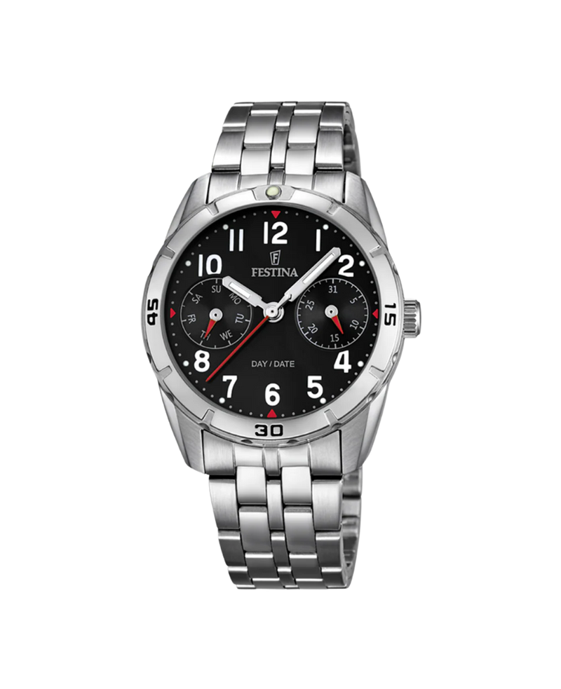 Festina Junior F16908/3 reloj niño acero plateado esfera negra multifunción