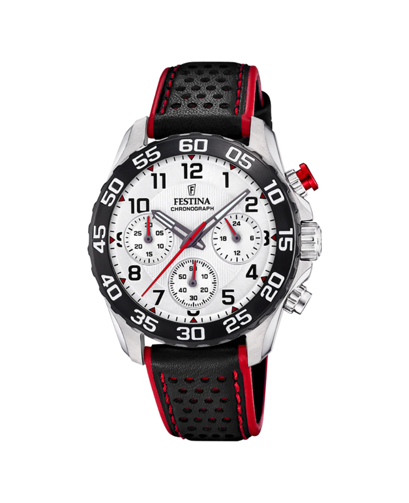 Festina Junior F20458/1 reloj niño cronógrafo caja blanca correa piel negra