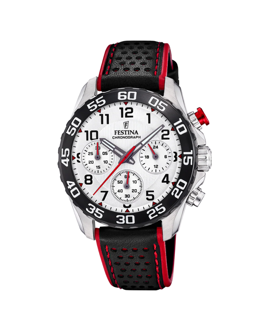 Festina Junior F20458/1 reloj niño cronógrafo caja blanca correa piel negra