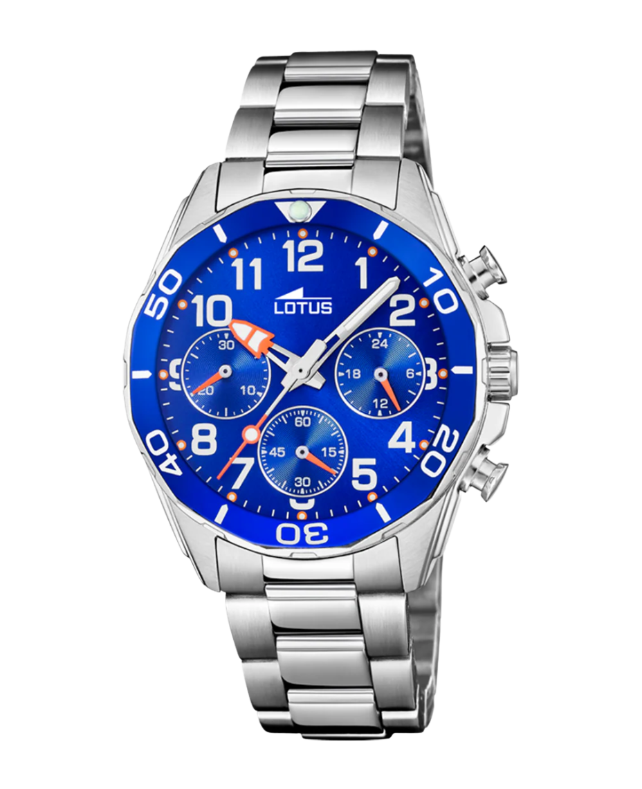 Lotus Classic 18858/1 reloj niño acero cronógrafo esfera azul pulsera armys plateada