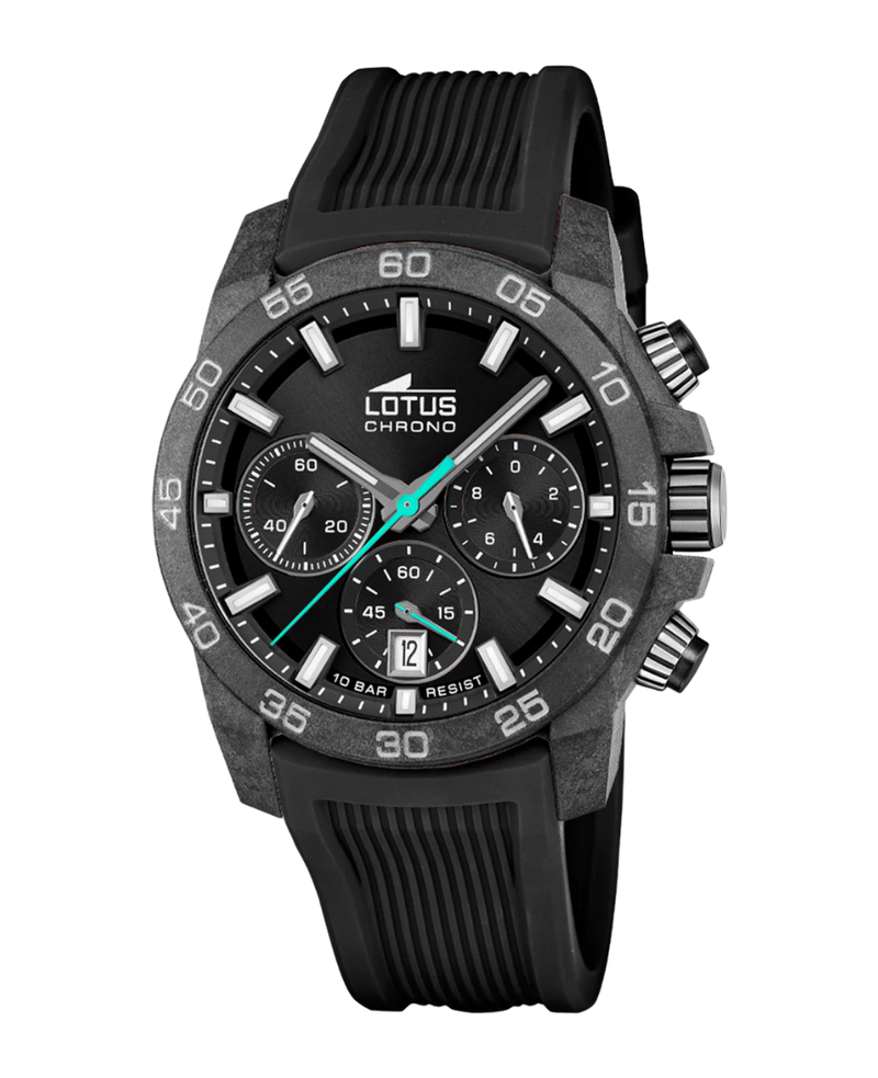 Lotus Chrono 18974/3 reloj hombre fibra de carbono cronógrafo negro correa caucho