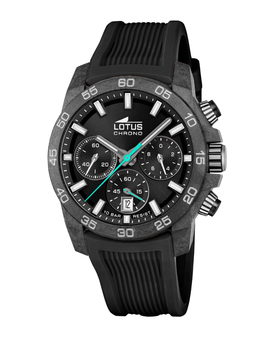 Lotus Chrono 18974/3 reloj hombre fibra de carbono cronógrafo negro correa caucho