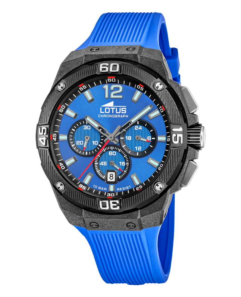 Lotus Chrono 18975/1 reloj hombre fibra carbono azul cronógrafo deportivo correa caucho