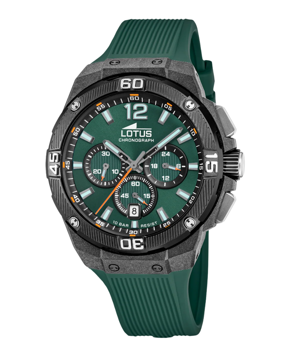 Lotus Chrono 18975/2 reloj hombre fibra carbono cronógrafo verde caucho