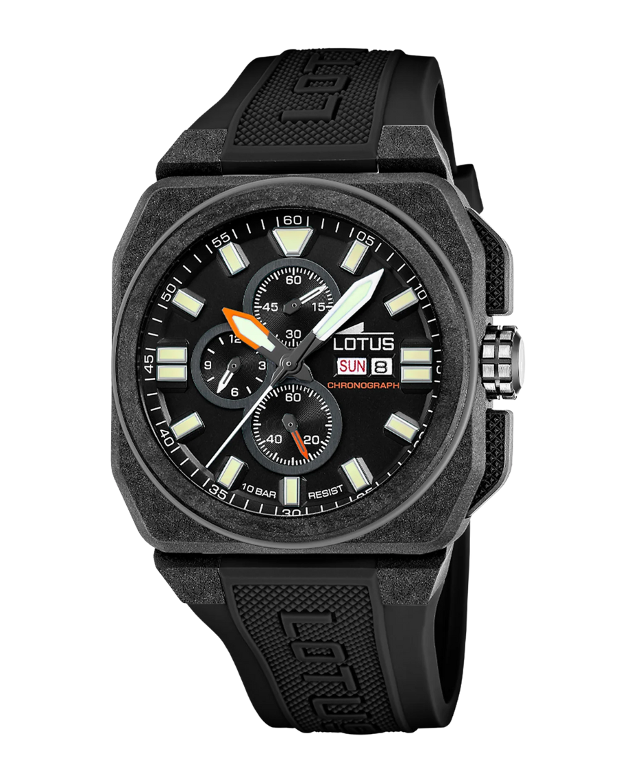 Lotus Chrono 18976/4 reloj hombre cronógrafo fibra carbono plata lavanda esfera negra