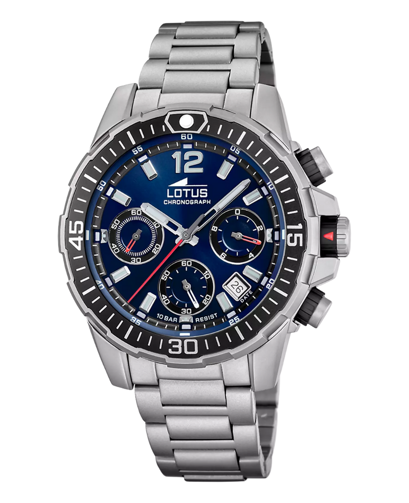 Lotus Chrono 18977/2 reloj hombre acero cronógrafo esfera azul pulsera plateada