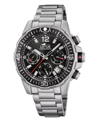 Lotus Chrono 18977/4 reloj hombre cronógrafo acero inoxidable esfera negra pulsera plateada