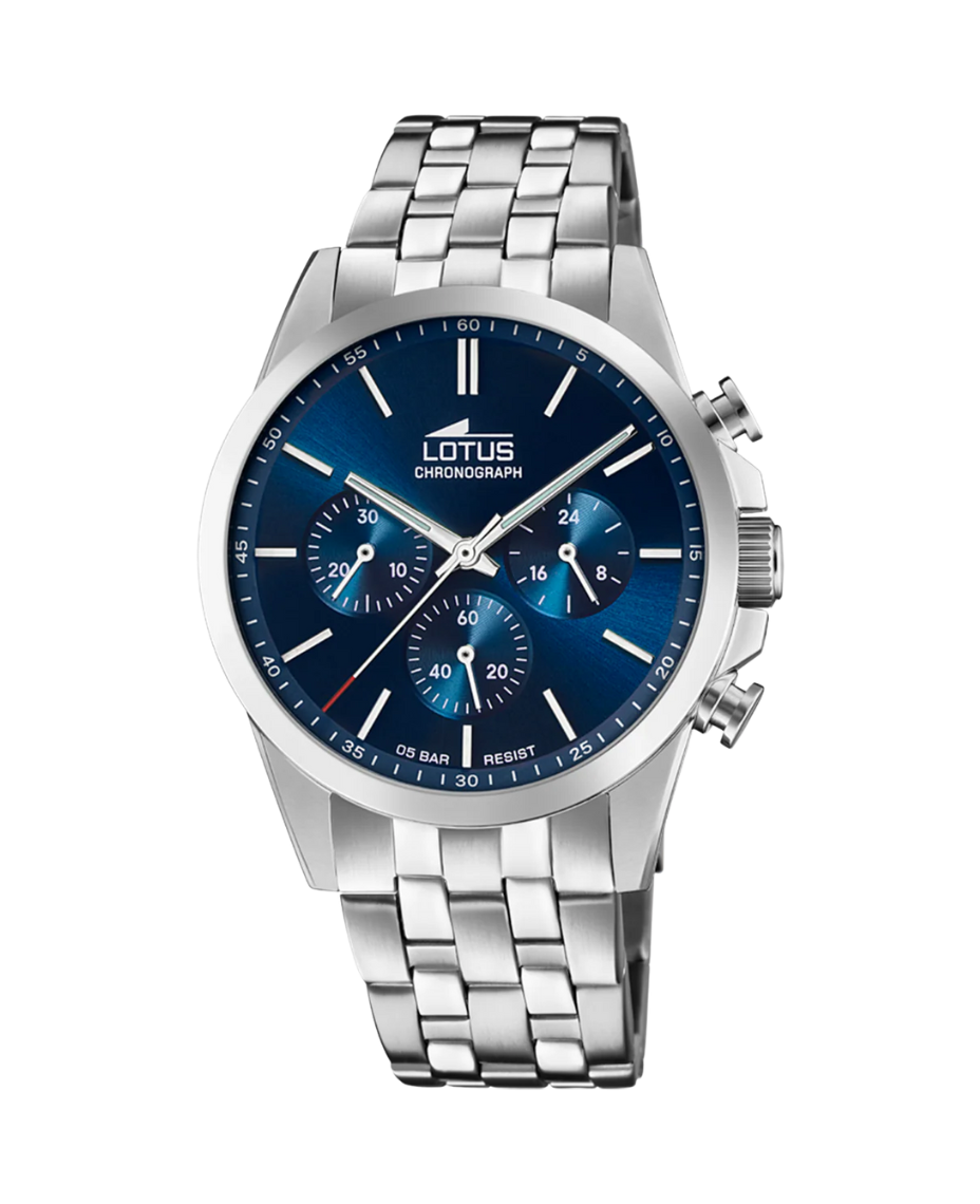 Lotus Chrono 18989/2 reloj hombre cronógrafo acero esfera azul pulsera plateada