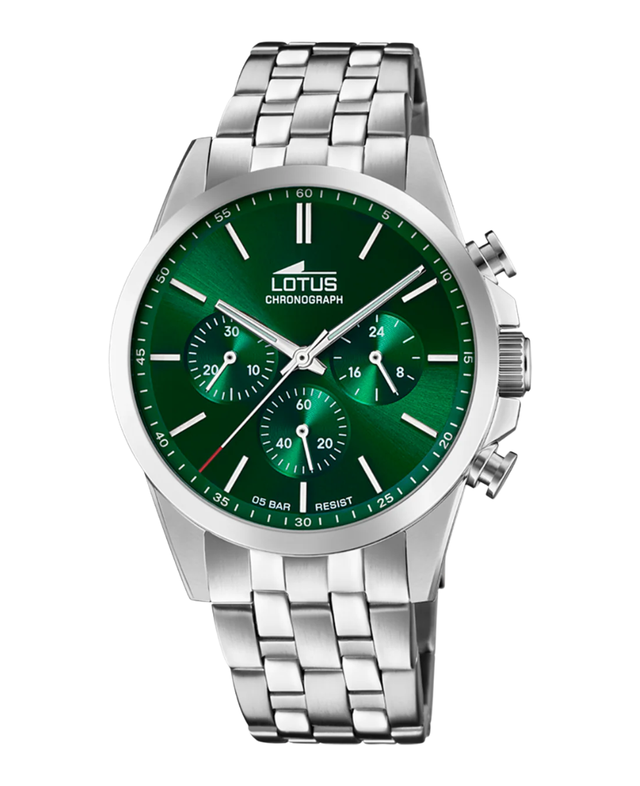 Lotus Chrono 18989/3 reloj hombre acero cronógrafo esfera verde