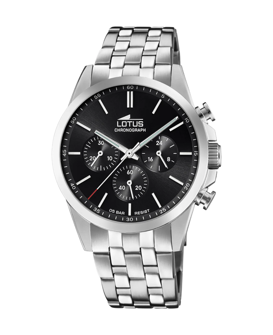 Lotus Chrono 18989/4 reloj hombre acero cronógrafo esfera negra