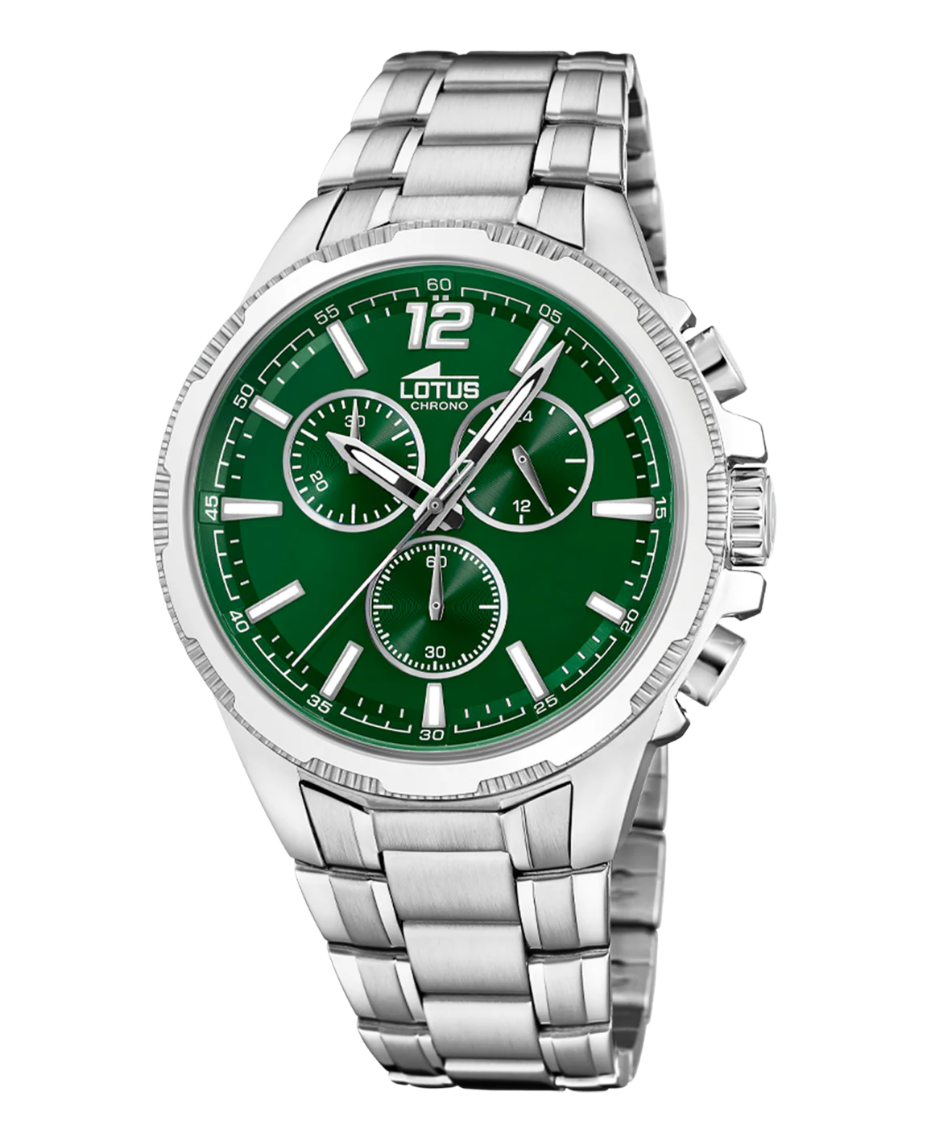 Lotus Chrono 18991/3 reloj hombre acero cronógrafo esfera verde 44mm