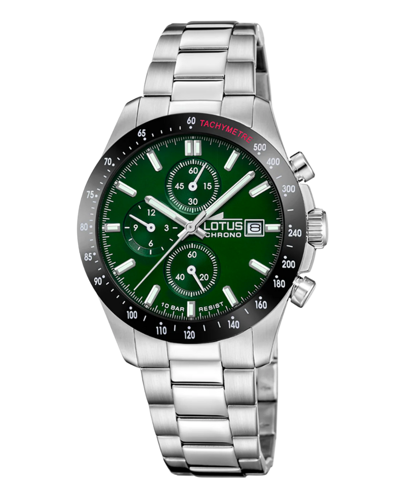 Lotus Chrono 18994/7 reloj hombre acero cronógrafo esfera verde pulsera armys