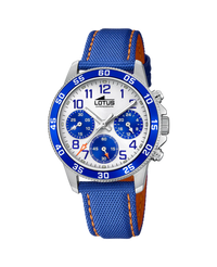 Lotus Classic 18581/7 reloj infantil cronógrafo acero esfera blanca correa piel negra