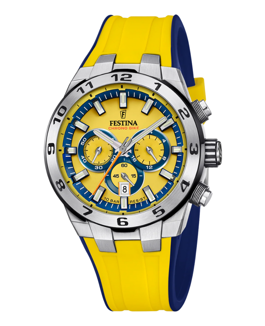 Festina Chrono Bike F20671/4 reloj hombre cronógrafo acero esfera amarilla correa caucho deportivo