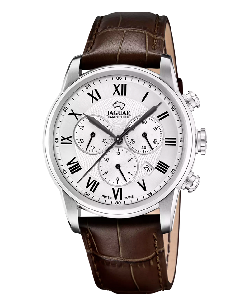 Jaguar Acamar J968/5 reloj hombre cronógrafo acero plateado correa piel marrón