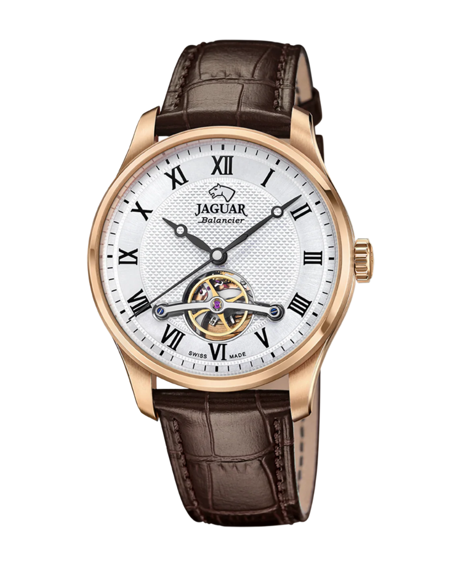Jaguar Sport J967/2 reloj hombre automático acero inoxidable esfera plateada correa piel marrón