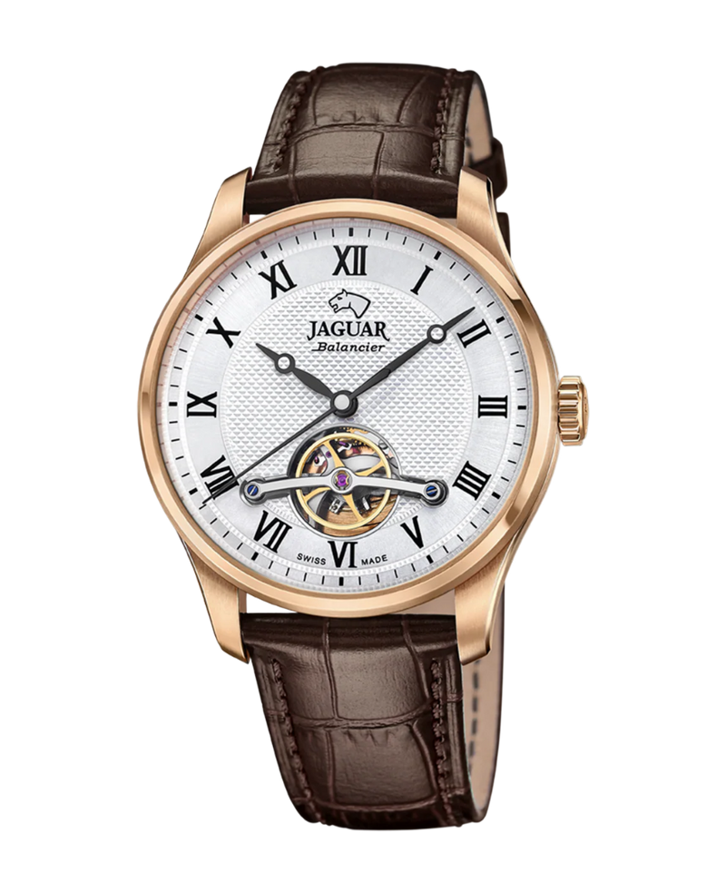 Jaguar Sport J967/2 reloj hombre automático acero inoxidable esfera plateada correa piel marrón
