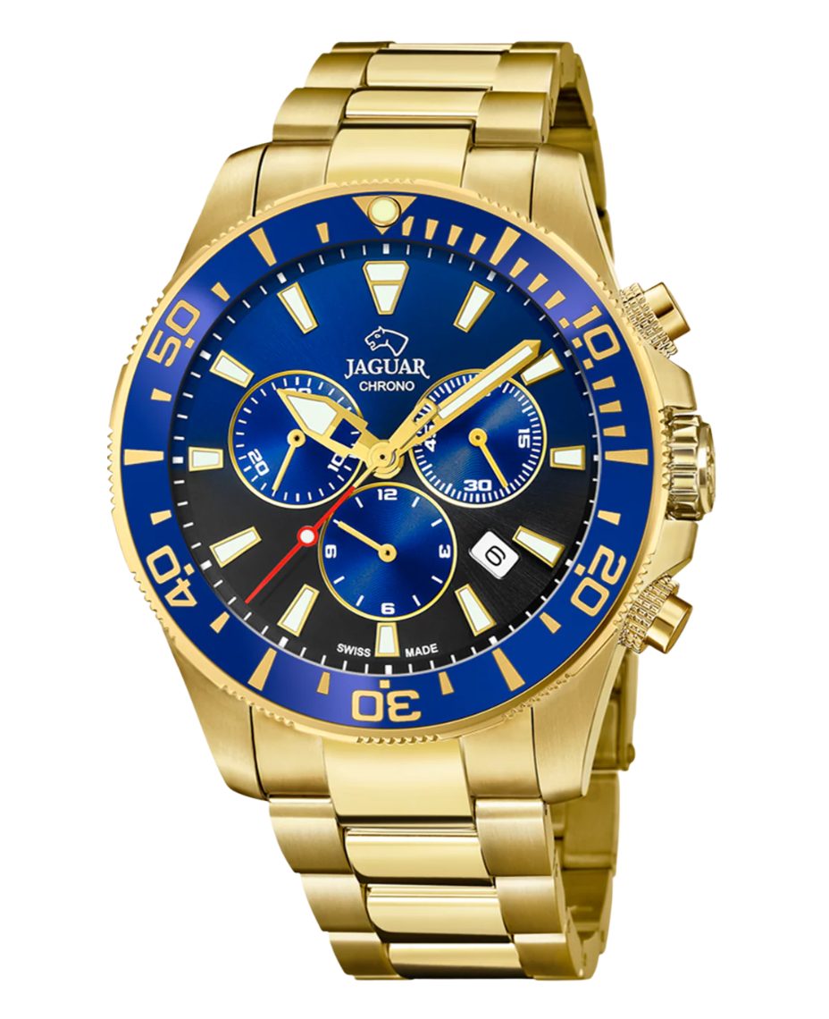 Jaguar Executive J864/5 reloj hombre cronógrafo acero dorado esfera azul