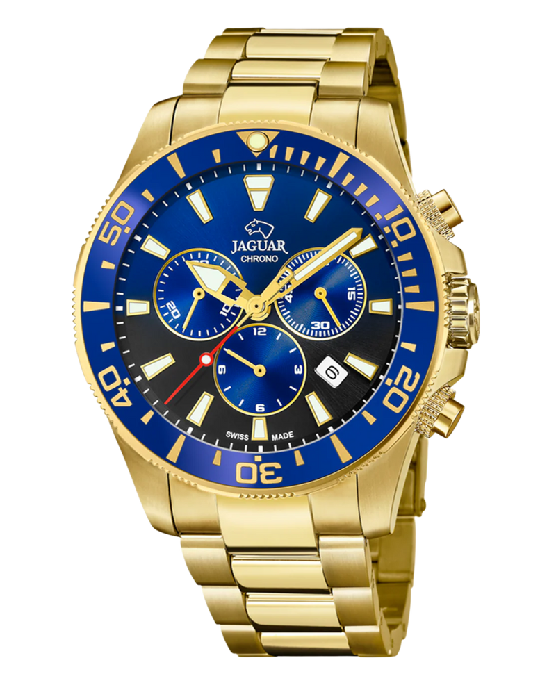 Jaguar Executive J864/5 reloj hombre cronógrafo acero dorado esfera azul